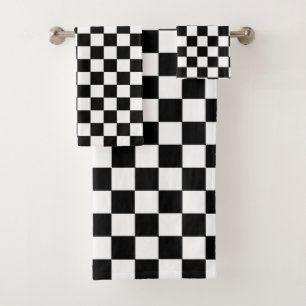 Checkered Black and White Bath Towel Set