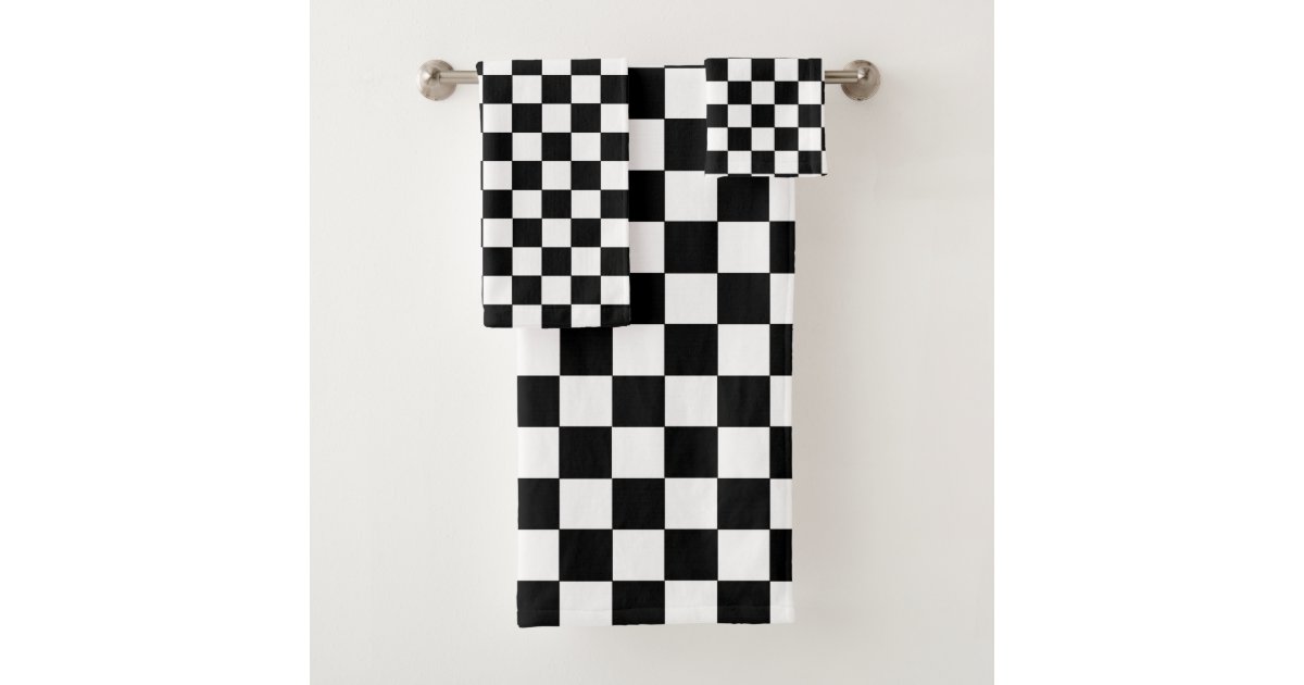 Black And White Checkered Bath Towel & Hand Towel Set