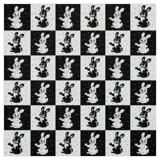 Checkered Black And White Bunny Rabbit Fabric