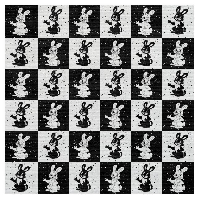 Checkered Black And White Bunny Rabbit Fabric (Swatch)