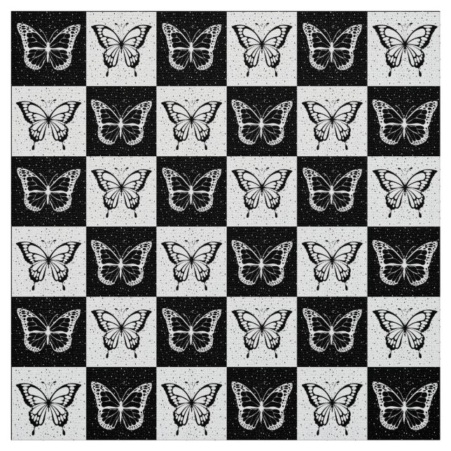Checkered Black And White Butterfly Fabric (Swatch)