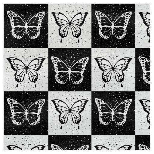 Checkered Black And White Butterfly Fabric