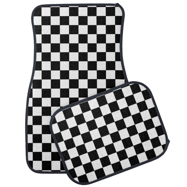 Checkered Black and White Car Mat (Set)