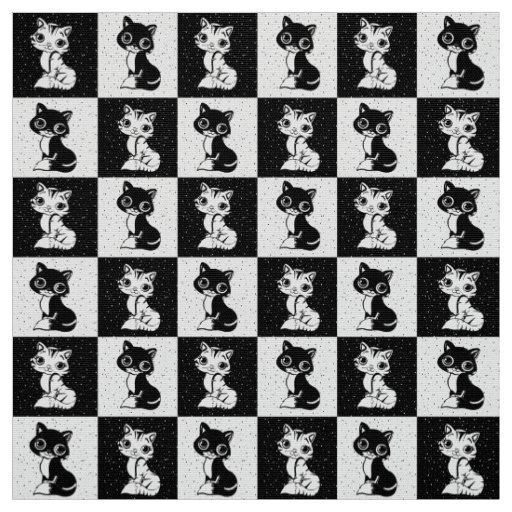 Checkered Black And White Cat Fabric