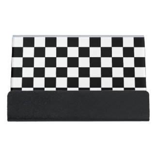 Checkered Black and White Desk Business Card Holder