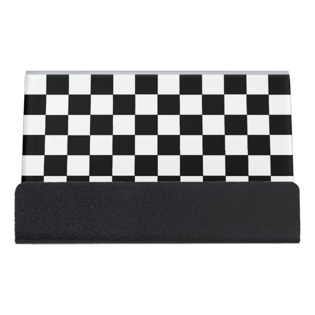Checkered Black and White Desk Business Card Holder (Front)