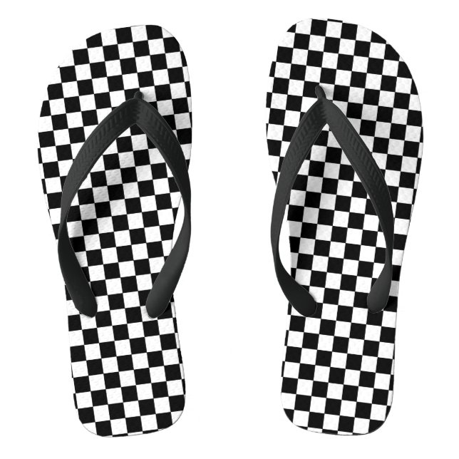 Checkered Black and White Flip Flops (Footbed)