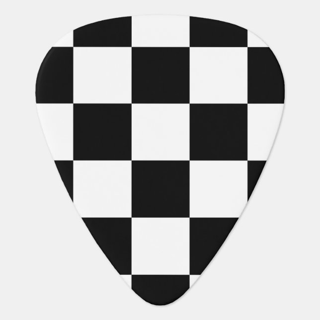 Checkered Black and White Geometric Pattern Guitar Pick (Front)