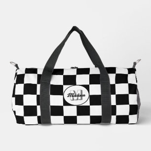 Checkered Black and White geometric retro Monogram Duffle Bag