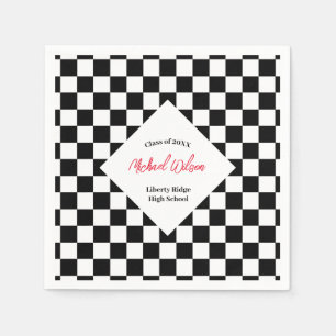 Checkered black and white graduation party napkins