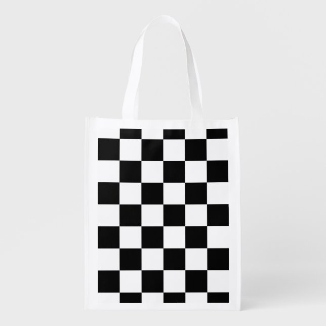 Checkered Black and White Grocery Bag (Front)