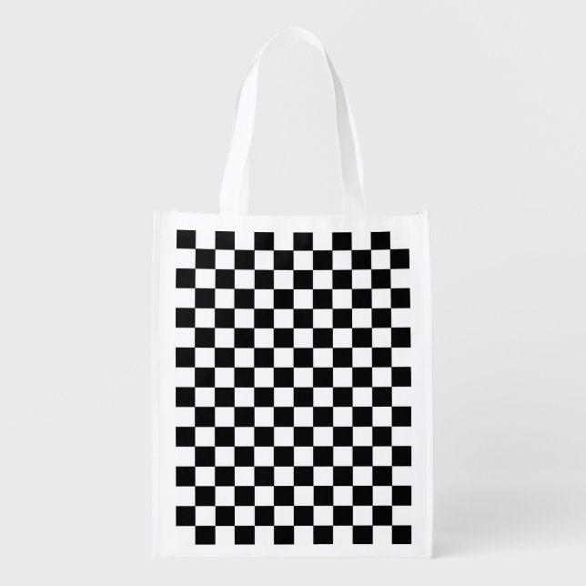 Checkered Black and White Grocery Bag (Front)