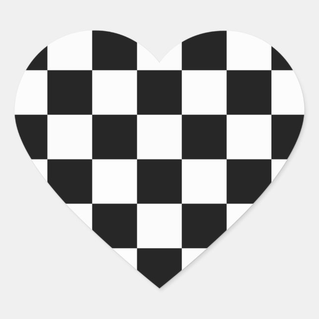 Checkered Black and White Heart Sticker (Front)