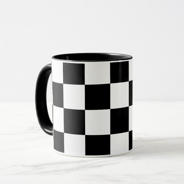 Checkered Black and White Mug (Front Left)