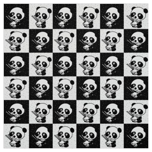 Checkered Black And White Panda Bear Fabric