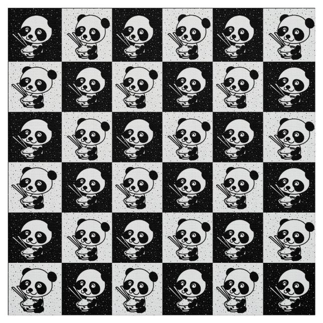 Checkered Black And White Panda Bear Fabric (Swatch)