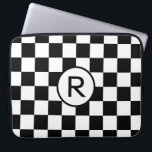 Checkered Black and White Pattern with Monogram Laptop Sleeve<br><div class="desc">Bold black and white checkerboard pattern features a white circle outlined in black containing a customizable monogram. Add your initial or a number in the sidebar to personalize it. The geometric pattern is made of rows of alternating white and black squares. To see more Checkered Black and White items, click...</div>