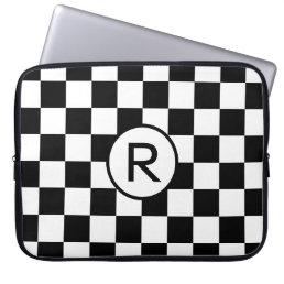 Checkered Black and White Pattern with Monogram Laptop Sleeve