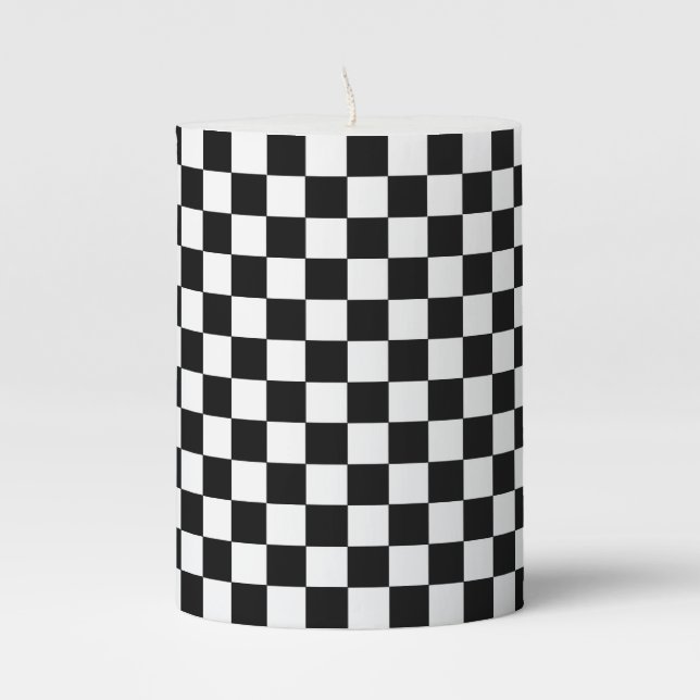 Checkered Black and White Pillar Candle (Front)