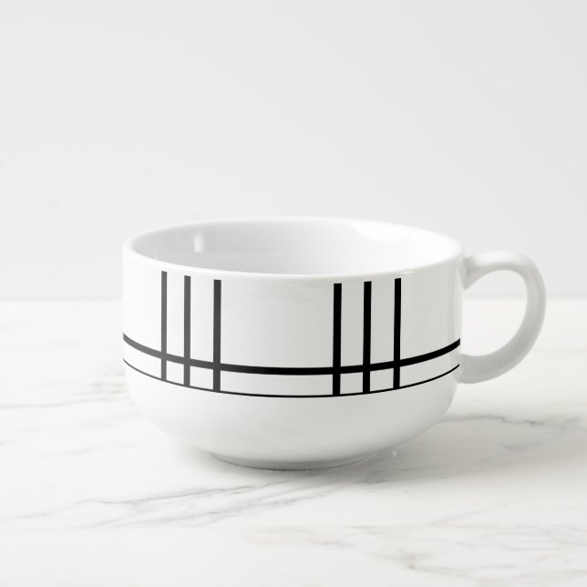 Checkered Black and White Plaid Tartan Soup Mug (Left)