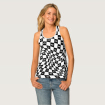 checkered black and white race track retro 70s  tank top