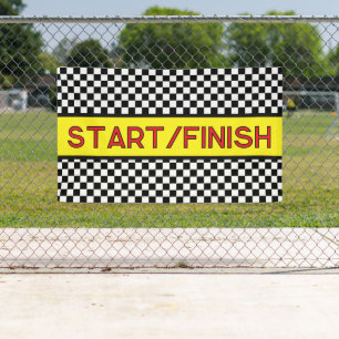 Checkered Black and white Racing START finish Line Banner
