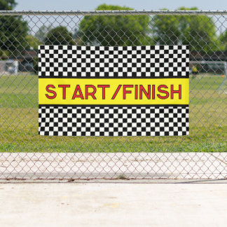Checkered Black and white Racing START finish Line Banner