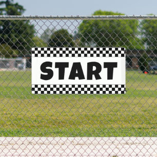 checkered Black and white Racing START Line car Banner