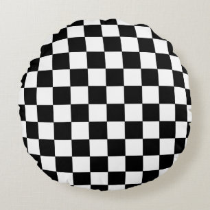 Checkered Black and White Round Pillow