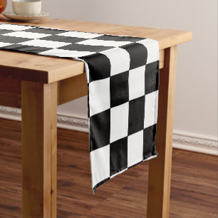 Checkered Black and White Short Table Runner