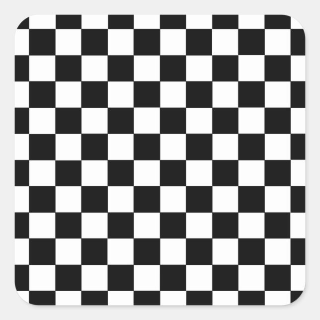 Checkered Black and White Square Sticker (Front)