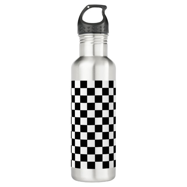 Checkered Black and White Stainless Steel Water Bottle (Front)