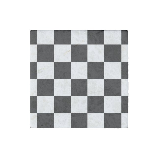 Checkered Black and White Stone Magnet (Front)