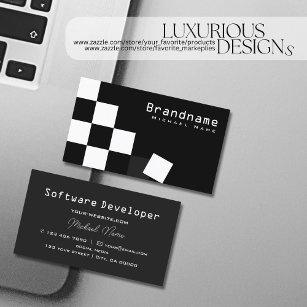 Checkered Black and White Stylish Dark Gray Modern Business Card