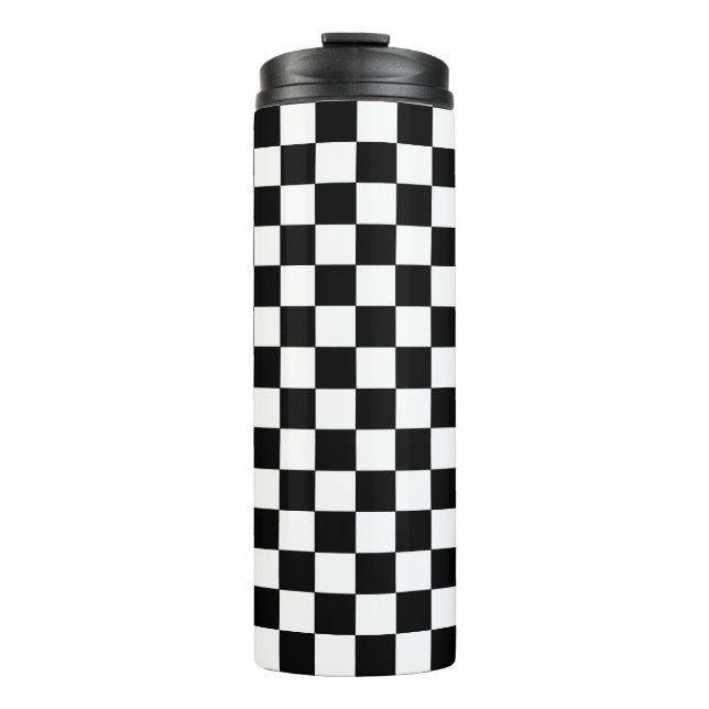 Checkered Black and White Thermal Tumbler (Front)