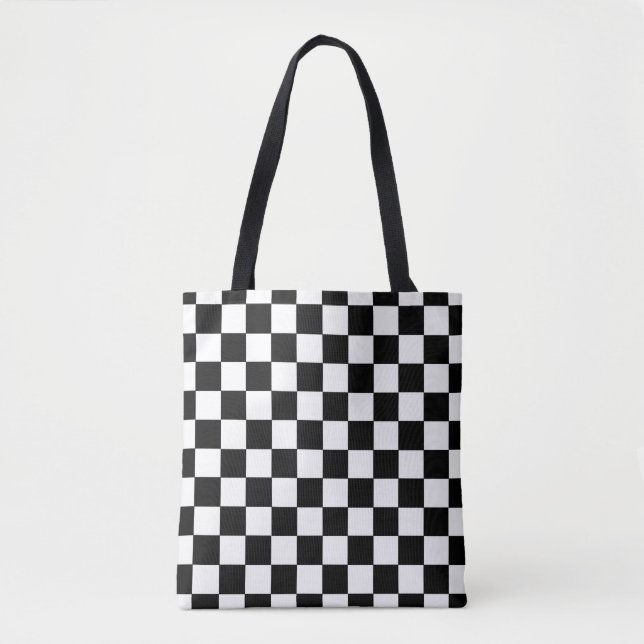 Checkered Black and White Tote Bag (Front)