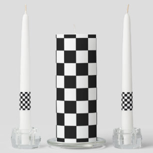 Checkered Black and White Unity Candle Set