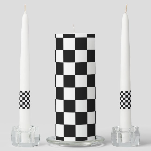 Checkered Black and White Unity Candle Set (Front)