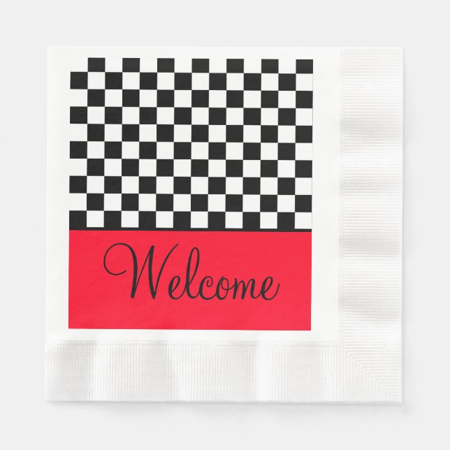Checkered Black and White Welcome Napkins (Front)