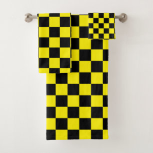 Checkered Black and Yellow Bath Towel Set