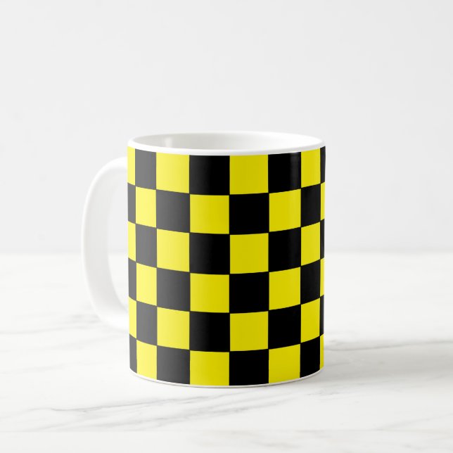 Checkered Black and Yellow Coffee Mug (Front Left)
