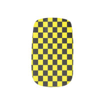 Checkered Black and Yellow Minx Nail Art Checkered Black and Yellow Minx Nail Art