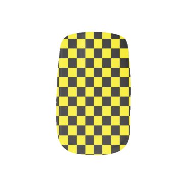 Checkered Black and Yellow Minx Nail Art