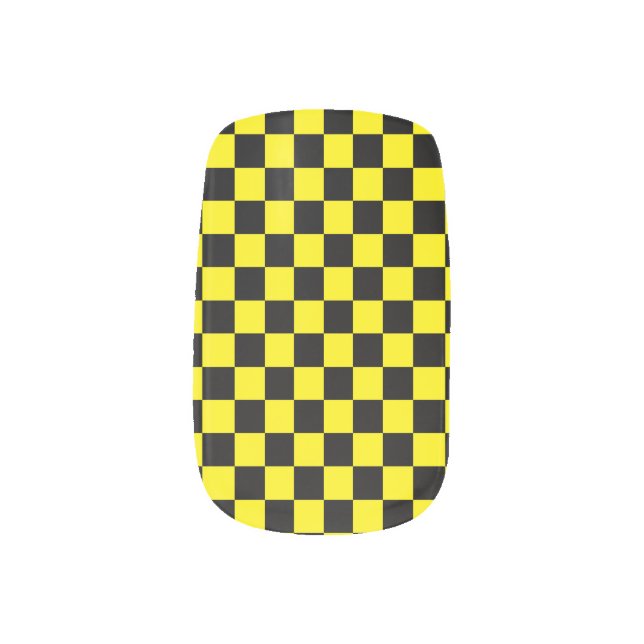 Checkered Black and Yellow Minx Nail Art (Left Thumb)