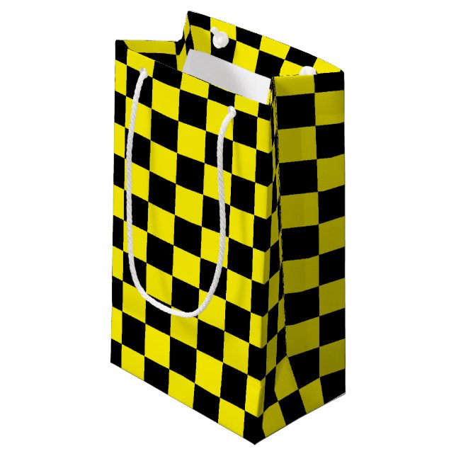 Checkered Black and Yellow Small Gift Bag (Front Angled)