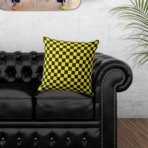 Checkered Black and Yellow Throw Pillow