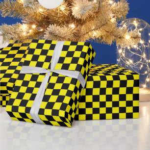 Checkered Black and Yellow Wrapping Paper