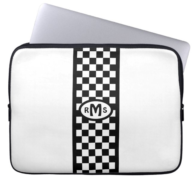 Checkered Black Monogram Laptop Sleeve (Front)