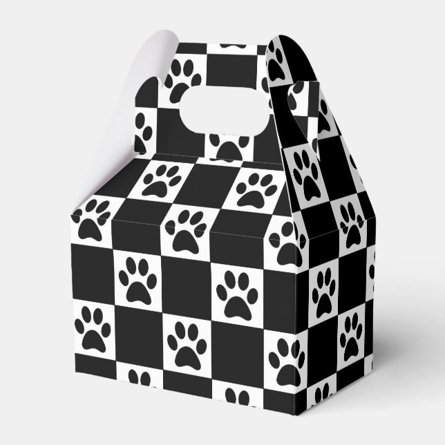 Checkered Black Pawprints Favor Boxes (Front Side)