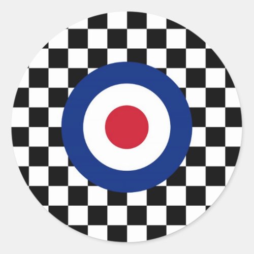 Checkered Black Racing Target Mod Classic Round Sticker